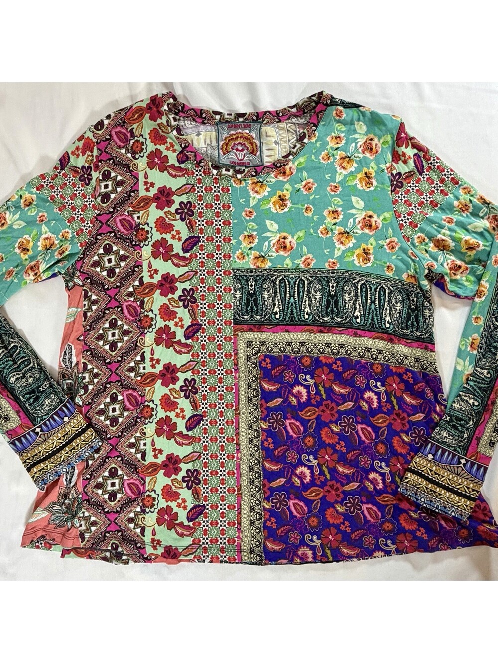 Johnny Was Boho Patchwork Floral Long Sleeve Top - Women's Size Medium